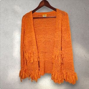 Boho Crochet Fringed Orange Cardigan Medium